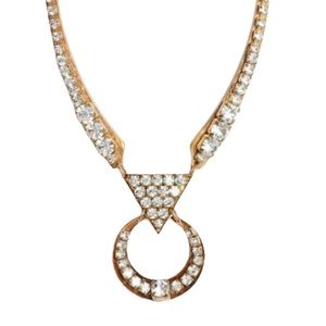 Sandy Hyun Necklace Sculpted Charms w Shimmering Crystals Spring Ring Closure